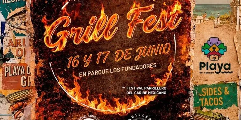 Promotional image for Playa Grill Fest 2026 showing a grill with smoke and palm trees in the background