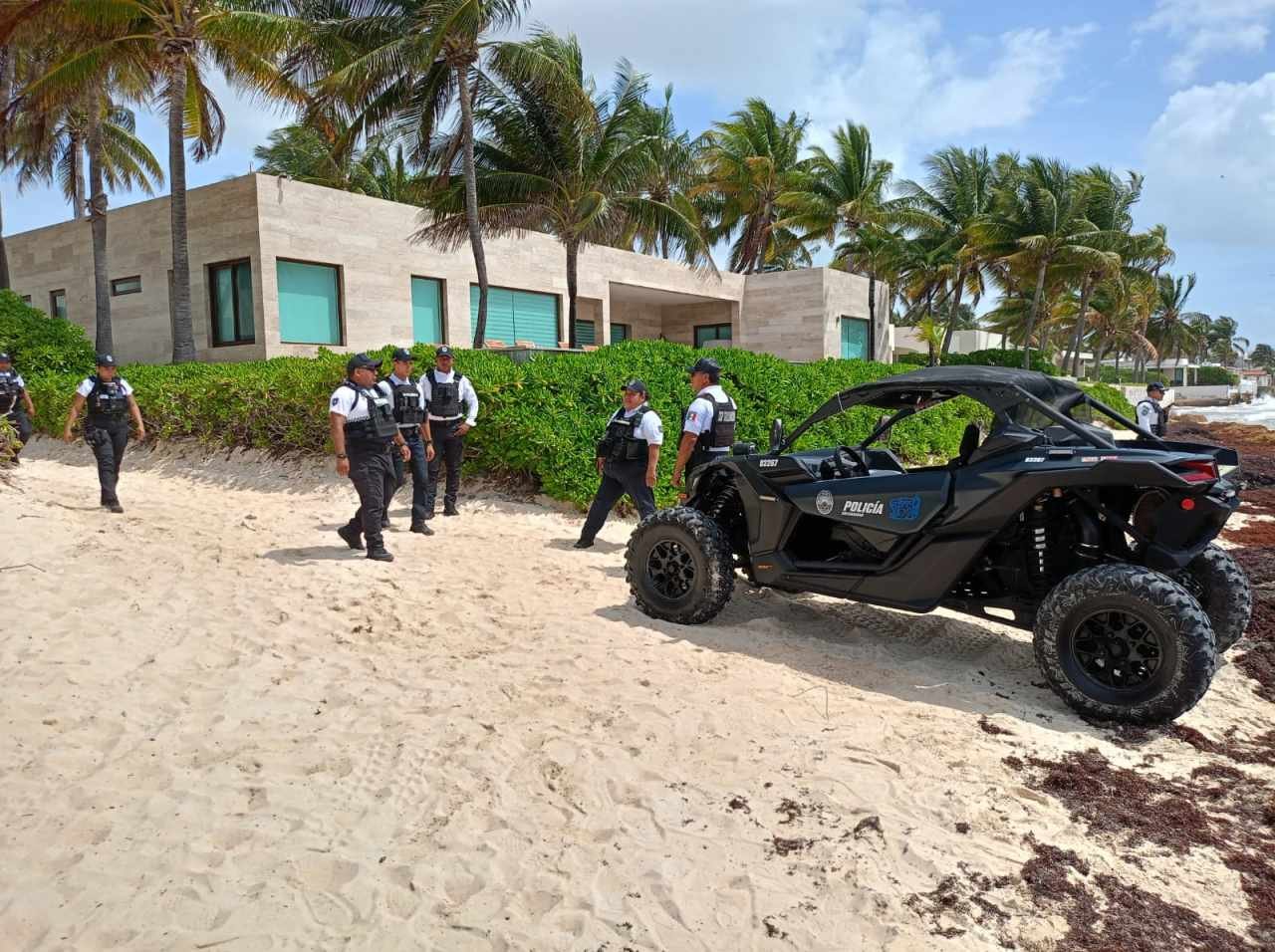 Empty beachfront area in Playacar where a protest was planned