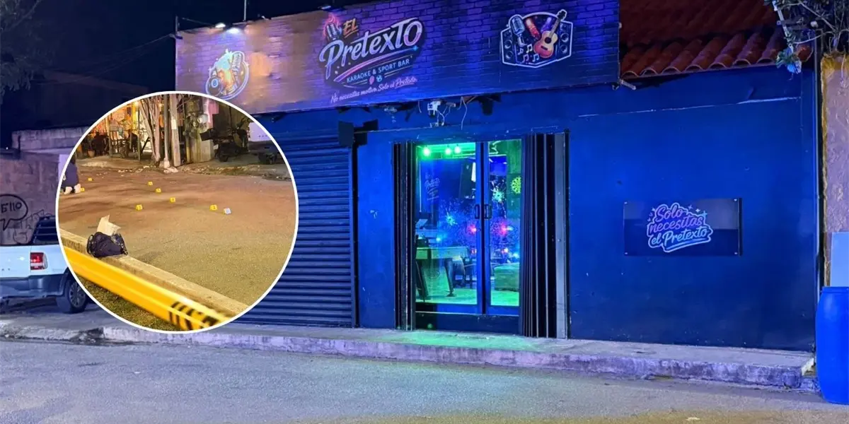 Police officers cordon off the area outside Bar El Pretexto after a shooting attack in Playa del Carmen, Quintana Roo.