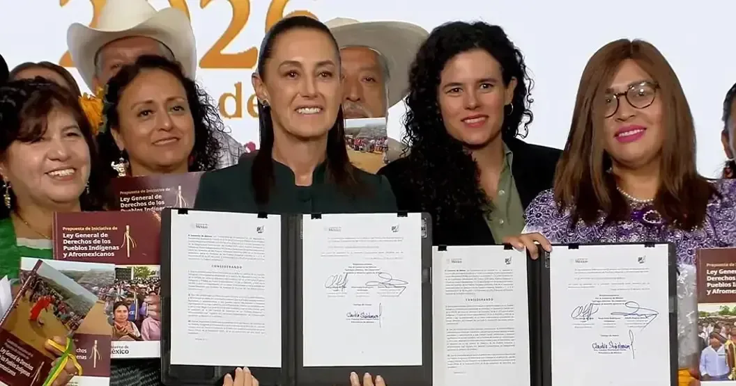 President Claudia Sheinbaum at a press conference announcing the indigenous and Afro-Mexican rights law