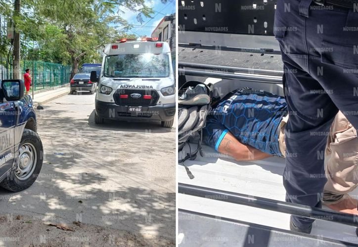 A police patrol car at the scene of a stabbing in Cancun