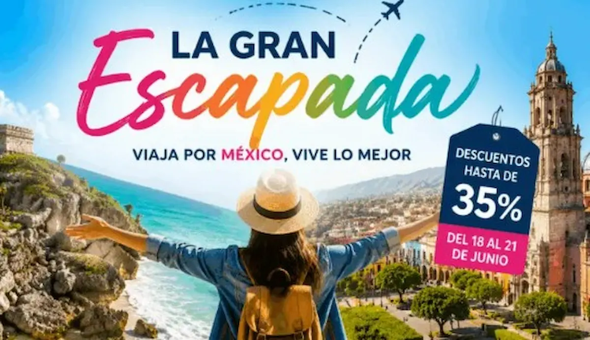 Promotional image for Mexico's 'The Great Escape' tourism campaign featuring beach and travel deals