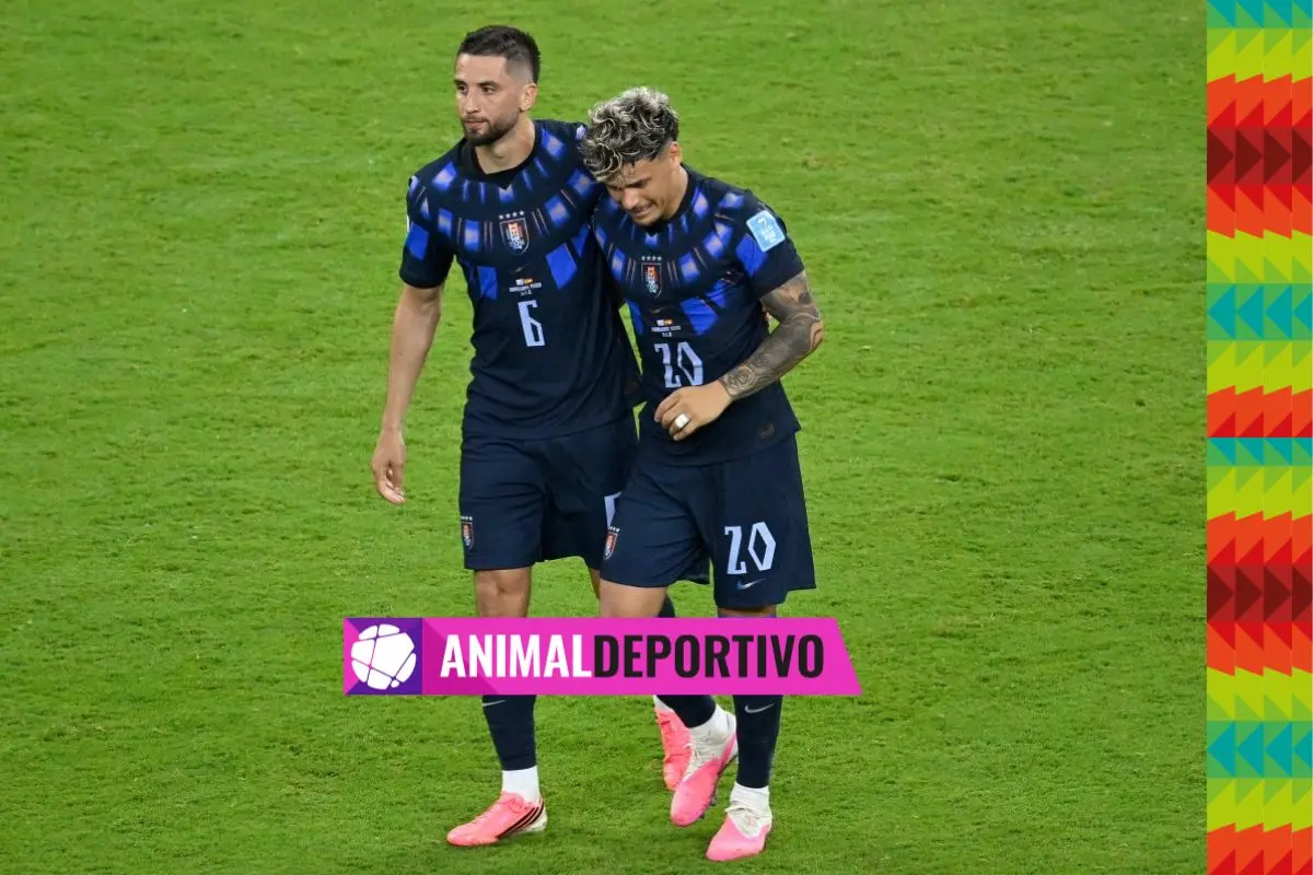 Uruguay national team players looking dejected after World Cup match