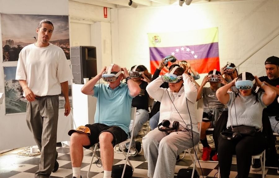 People wearing VR headsets watching a documentary about Venezuela
