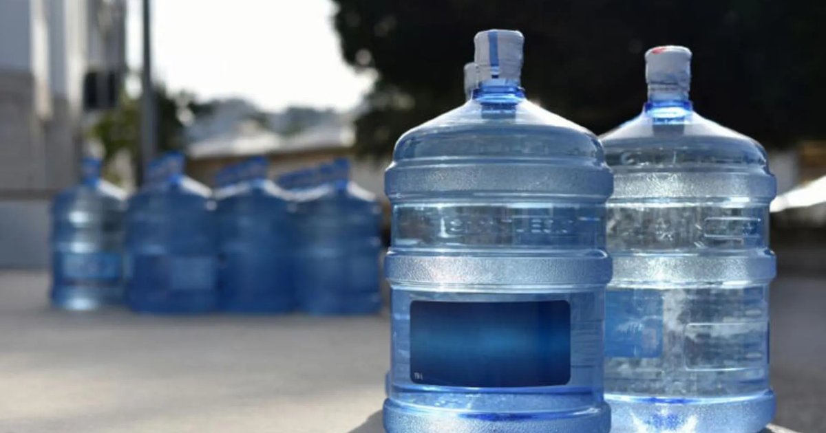Rows of water jugs at a purification plant in Mexico