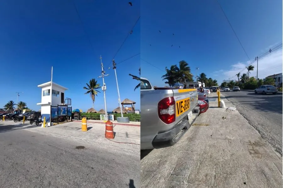 Yellow posts installed at the parking lot of Playa del Niño beach in Cancun