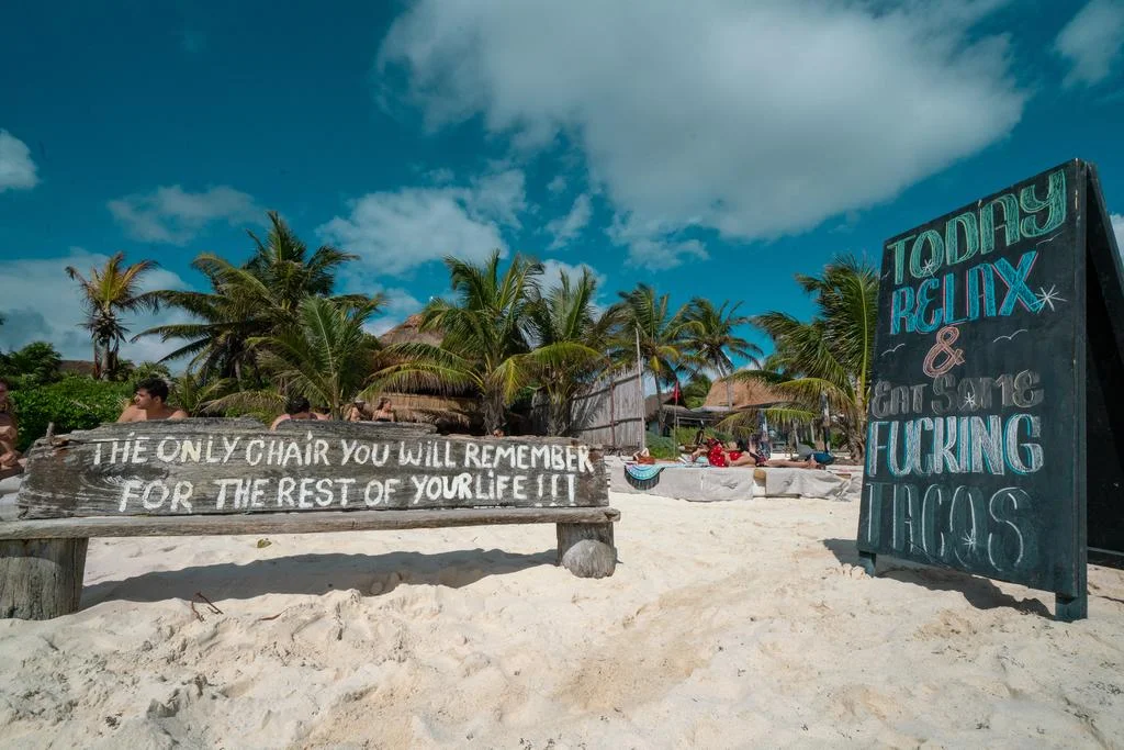 iconic bench at La Eufemia in Tulum