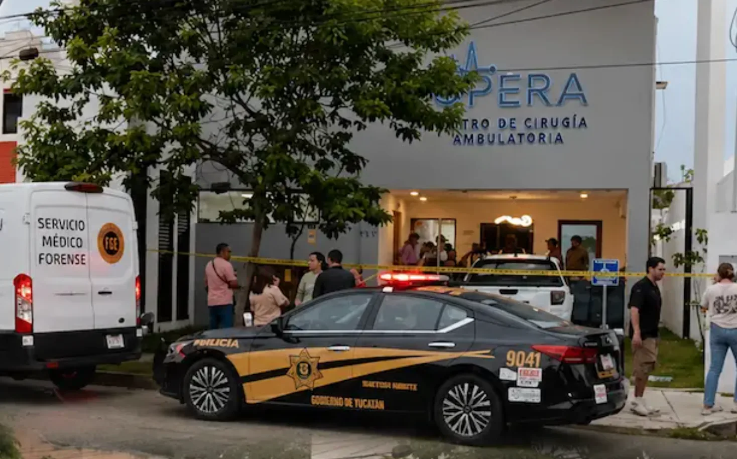 crowd outside private medical clinic in merida