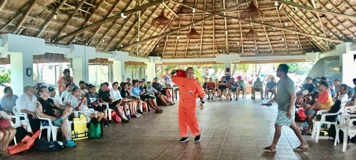 Boat operators attending a safety training session at the Naval Club in Bacalar