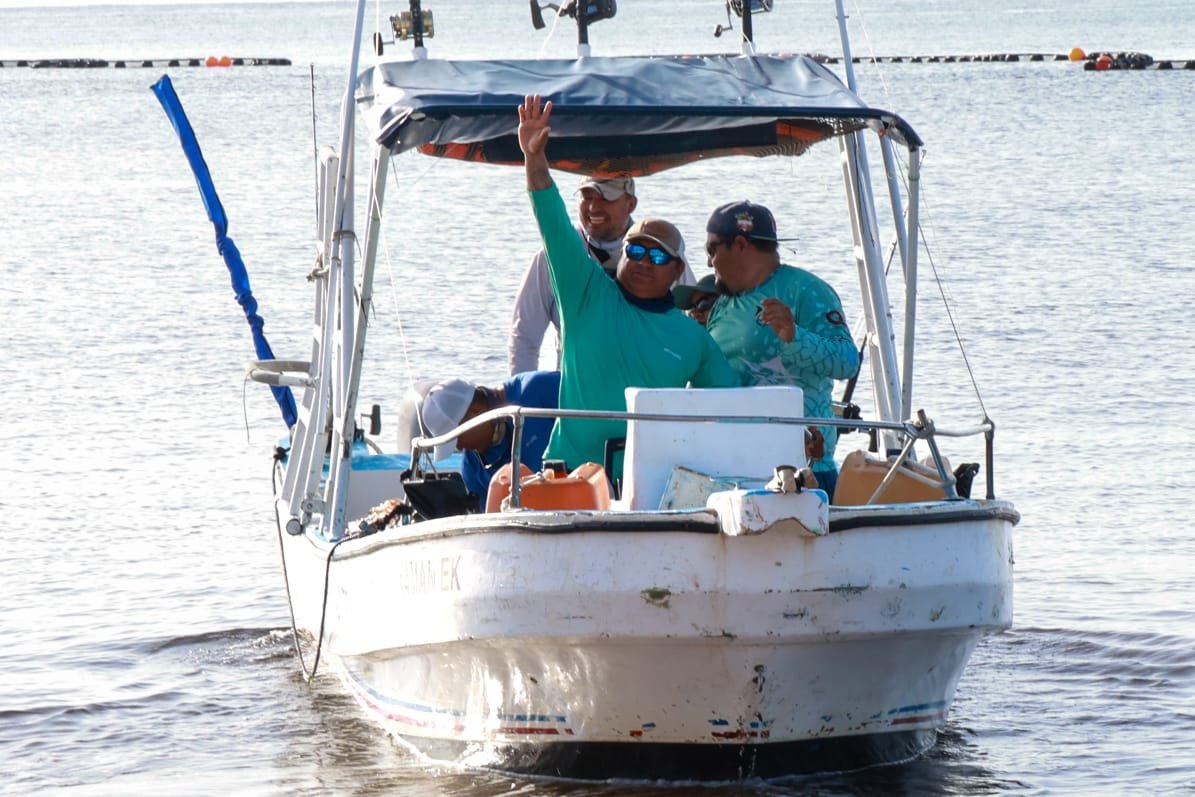 Fishing boats lined up at the start of the Nuestra Senora del Carmen 2026 tournament in Playa del Carmen