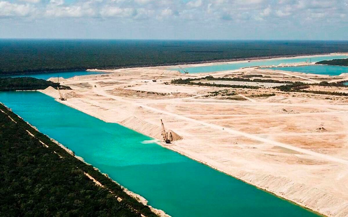Aerial view of the Calica limestone quarry in Playa del Carmen, Quintana Roo, Mexico
