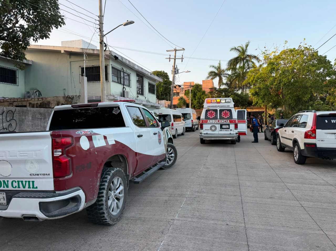 Emergency responders at the scene of a gas leak fire in a Cancun apartment building