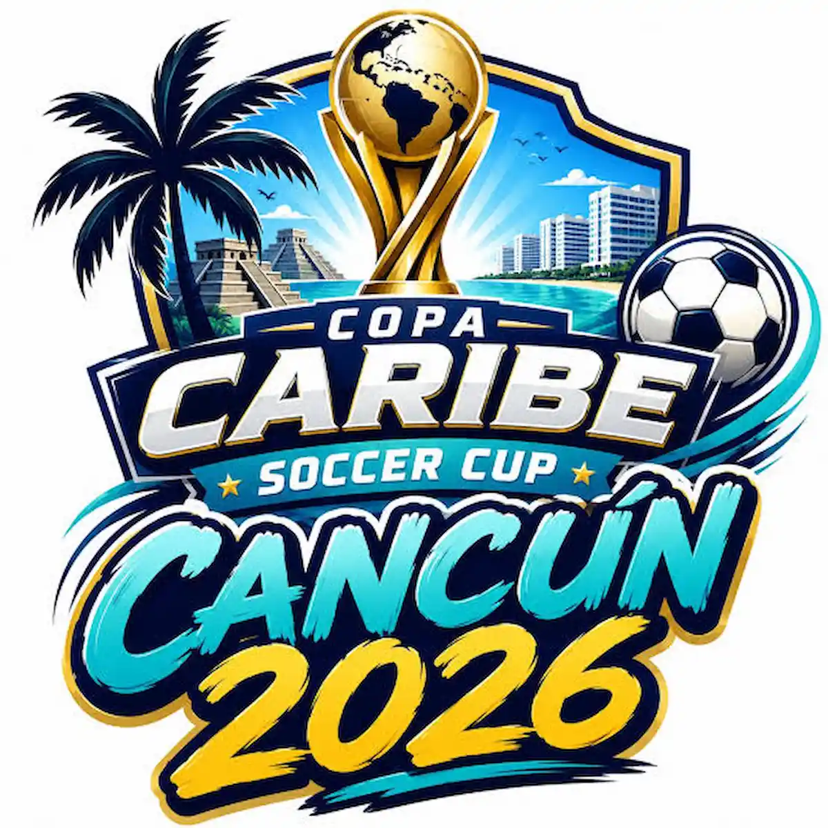 Organizers and participants at the press conference for the IX edition of the Caribe Soccer Cup Cancun 2026