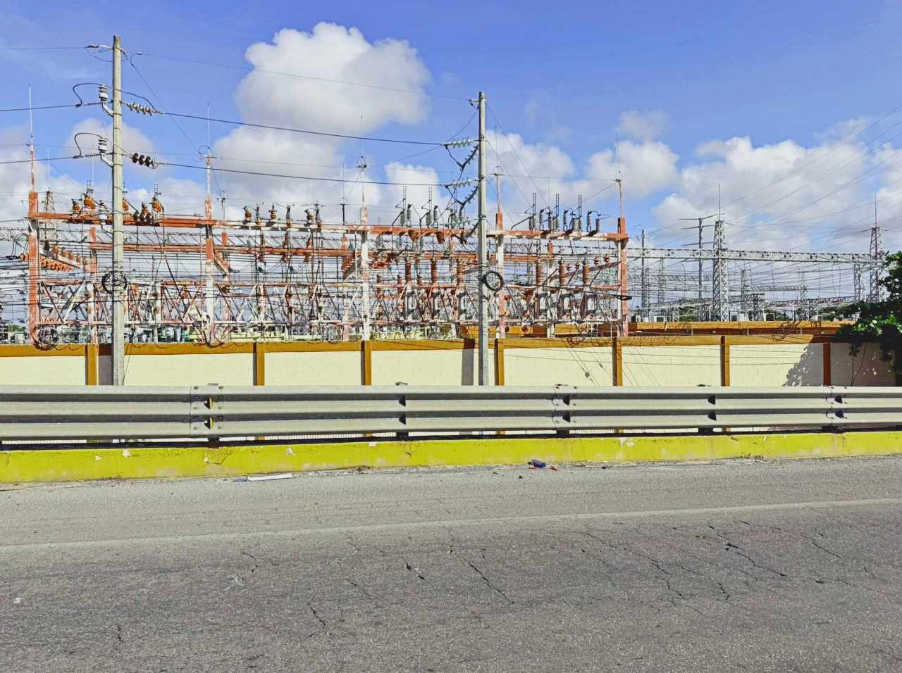 Electrical transmission towers and substation infrastructure in a tropical area of Quintana Roo