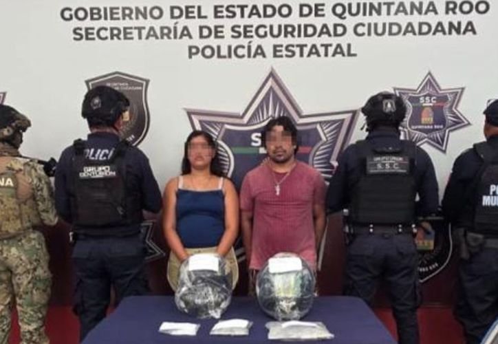 Police officers at a drug arrest scene in Chetumal