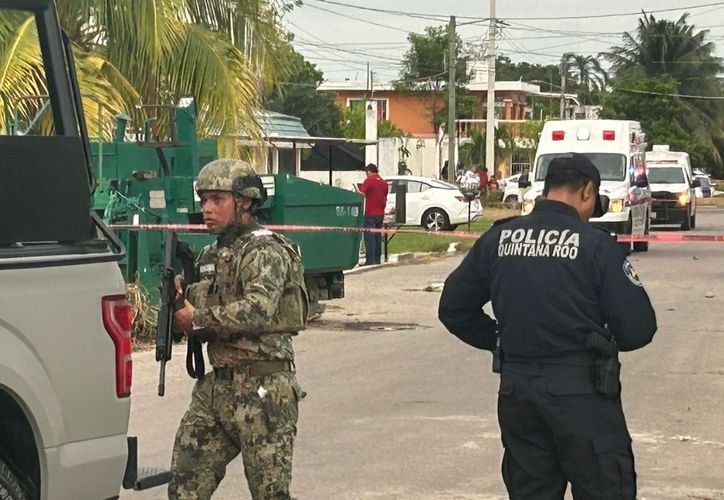 Crime scene tape at the site where Mauricio Erales Prado was killed in Chetumal