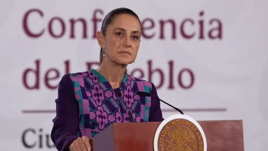 Claudia Sheinbaum Pardo, President of Mexico, speaking at a press conference in Tulum