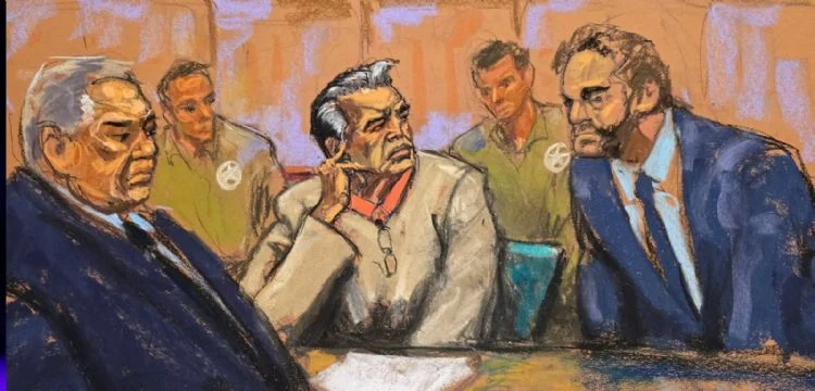 A courtroom sketch shows Ismael 'El Mayo' Zambada during a hearing before a US judge.