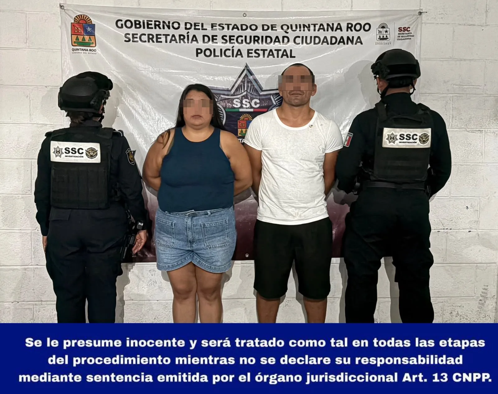 Police officers detain a man and woman in Cozumel after they assaulted and threatened officers during a traffic stop.