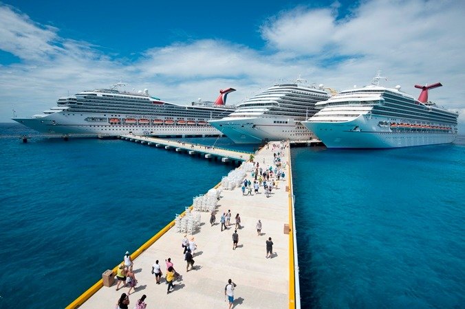 A cruise ship docked at the port of Cozumel, Quintana Roo, Mexico