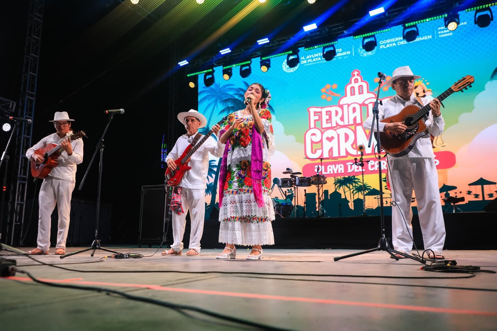 Performers on stage at the Feria del Carmen 2026 in Playa del Carmen, Quintana Roo