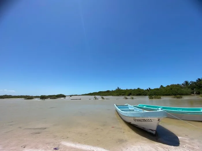 Fishing boats docked at Celestun port in Yucatan before octopus season