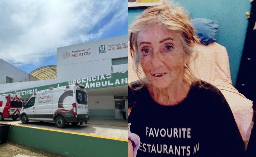 Collage of photos showing Martine Ragné, a 76-year-old French woman, in a hospital bed in Playa del Carmen