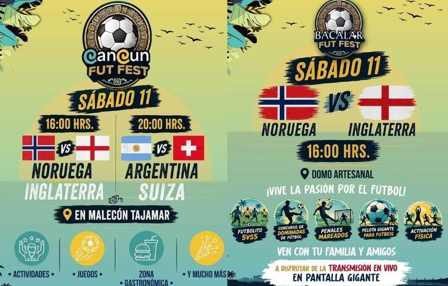 Crowd watching a World Cup match on a giant screen at Fut Fest in Cancun