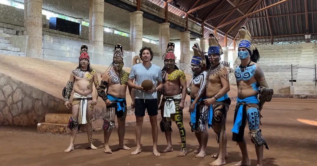 Guillermo Ochoa participating in a demonstration of the ancient Maya ball game Pok Ta Pok at Xcaret in Riviera Maya.