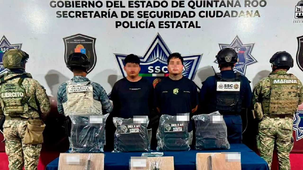 Two suspects in the Kusamil kidnapping case being presented to the media by authorities in Cancun
