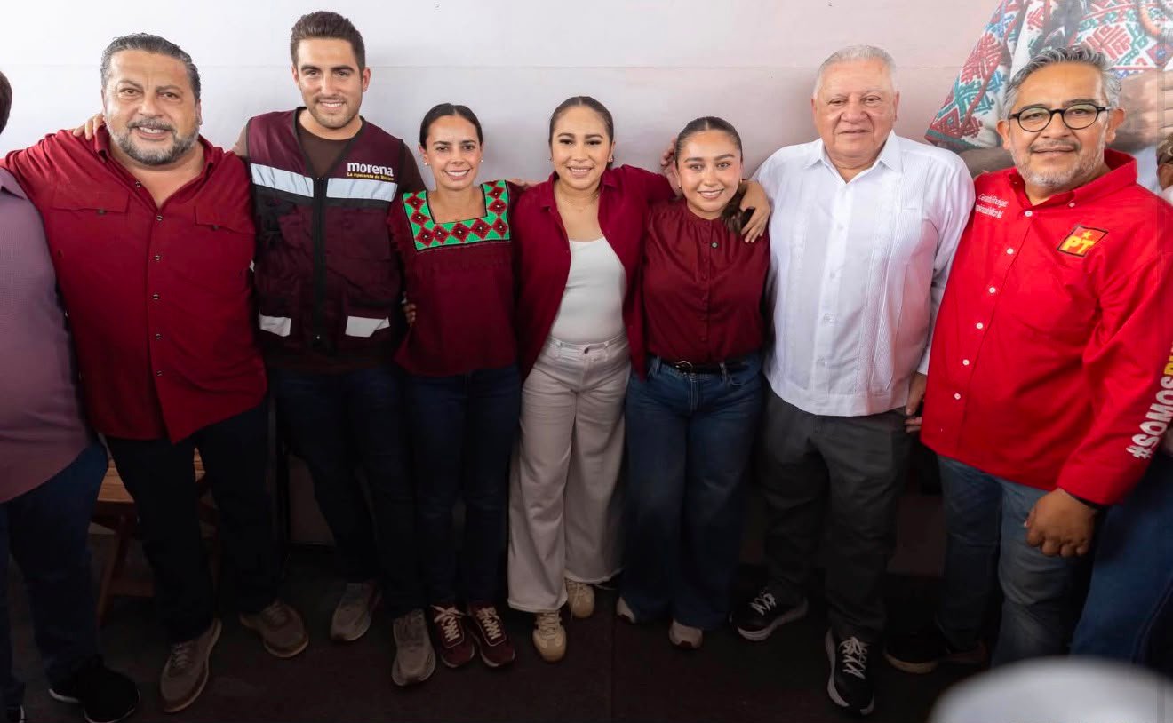 Morena party assembly in Felipe Carrillo Puerto with gubernatorial aspirants Rafael Marín Mollinedo, Eugenio Segura Vázquez, and Ana Paty Peralta
