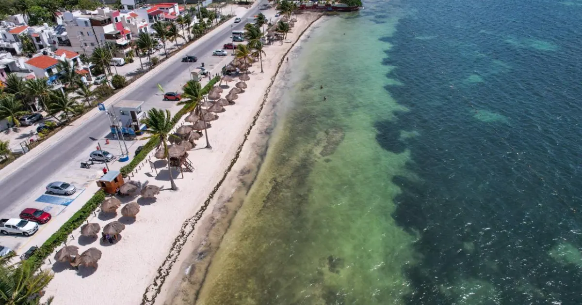 Aerial view of Playa del Niño beach in Cancun, Mexico
