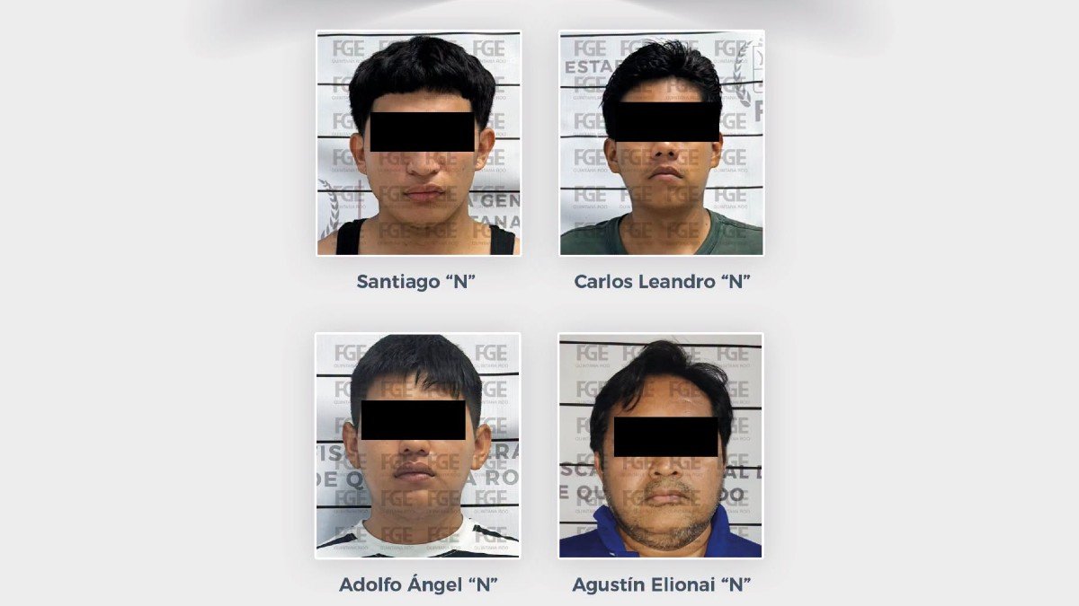 Police officers detaining suspects in Playa del Carmen and Cancun for stolen vehicles and drug possession