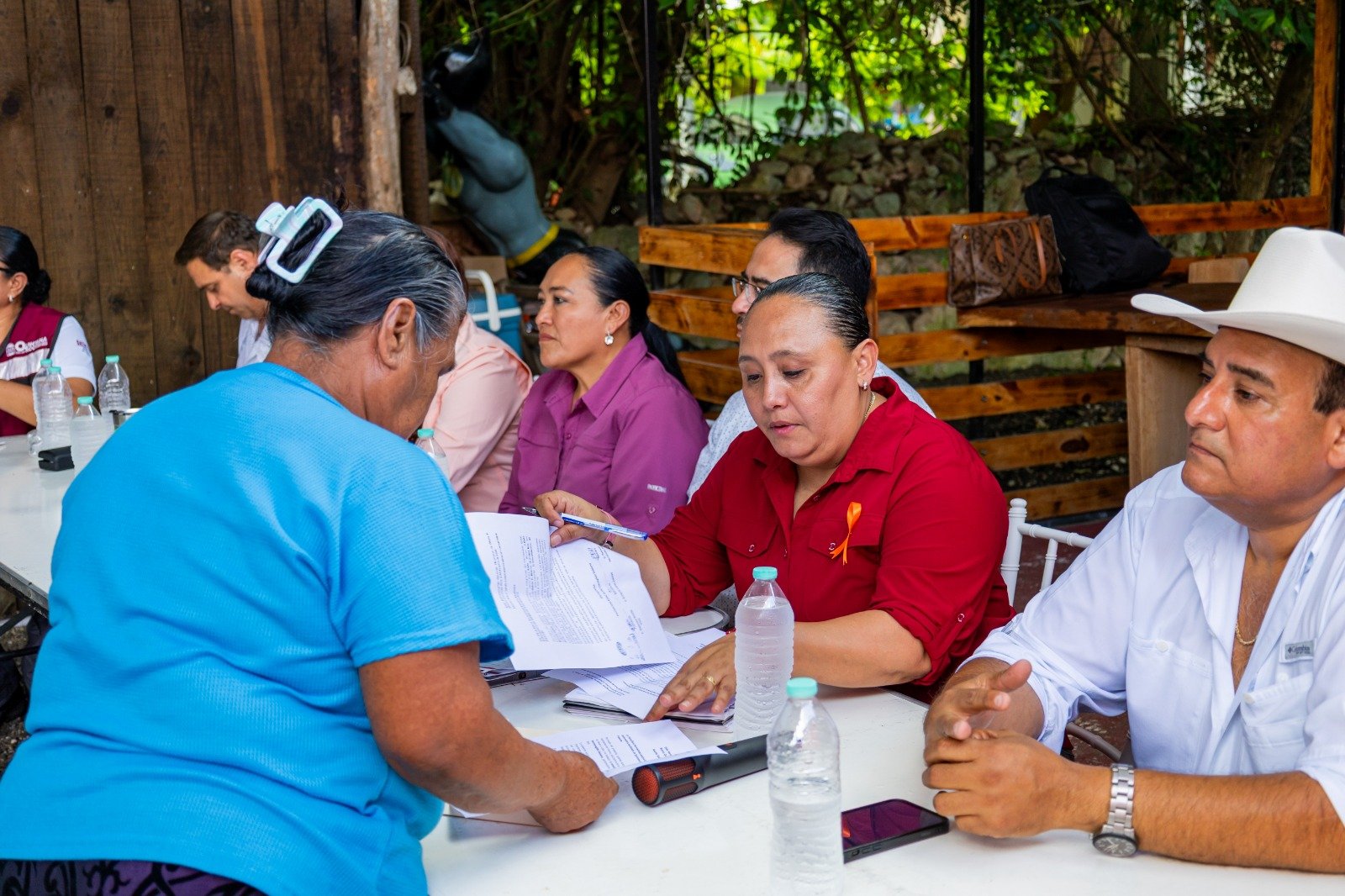 Government officials meeting with community representatives in Ucum, Quintana Roo