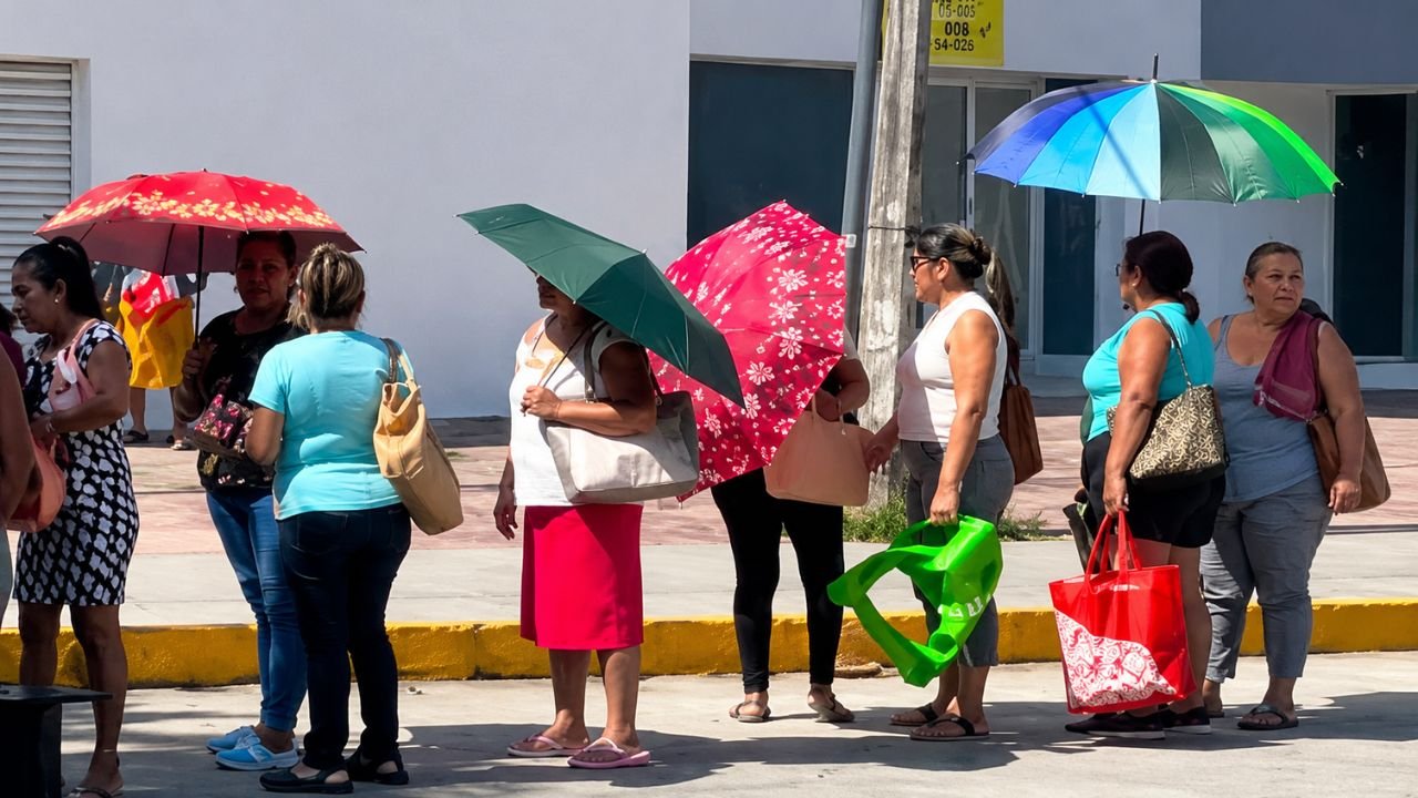 Red Cross paramedics treat a person suffering from heat exhaustion in Cancun