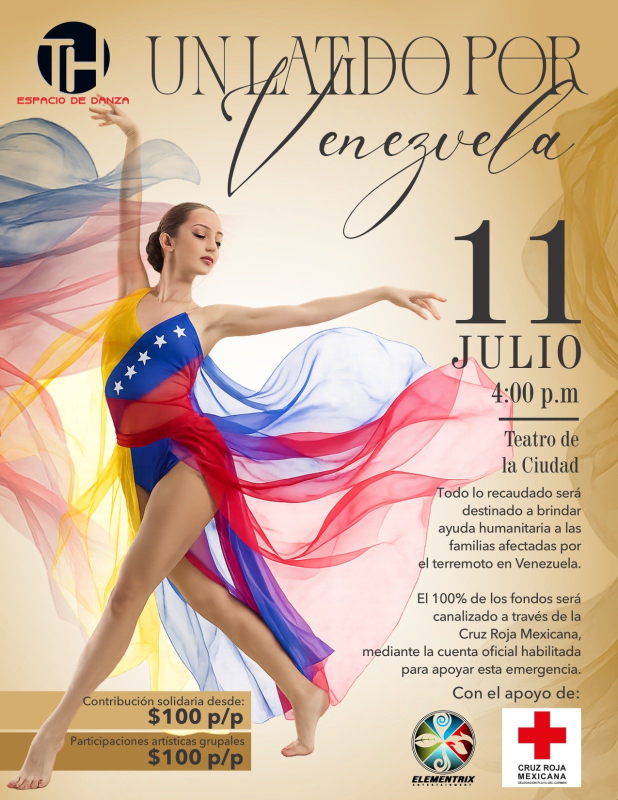 Exterior of the Teatro de la Ciudad in Playa del Carmen, venue for the Un Latido por Venezuela benefit show