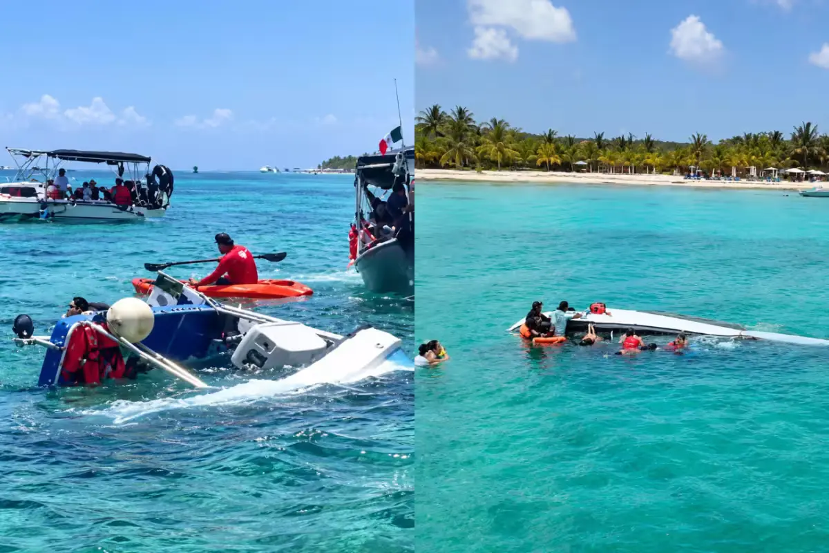The tourist boat TEA partially submerged off the coast of Cozumel