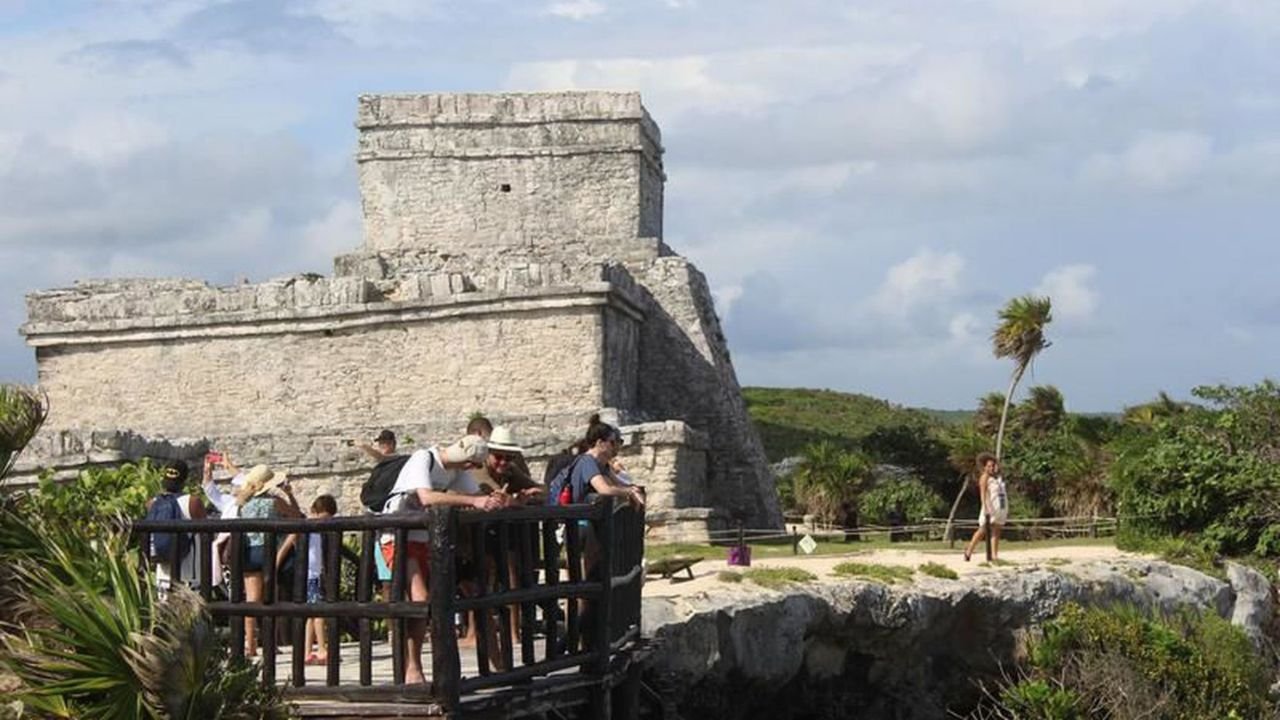 View of the Tulum archaeological site on the coast of Quintana Roo, Mexico