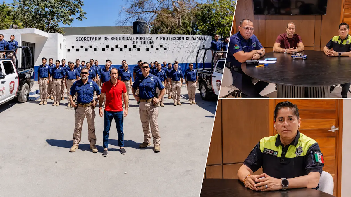 Tulum police officers in uniform during an operation