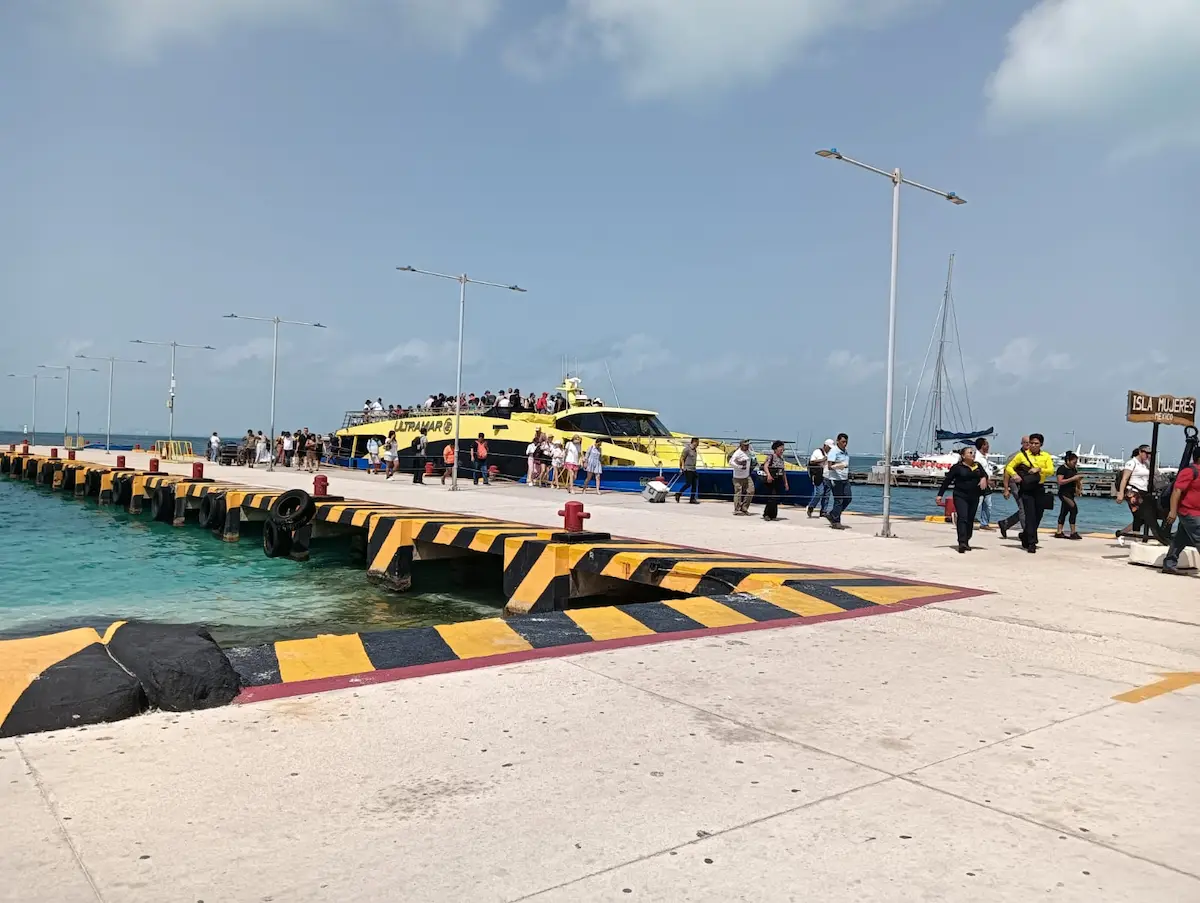 An Ultramar ferry docked at the Isla Mujeres maritime terminal in Quintana Roo, Mexico.