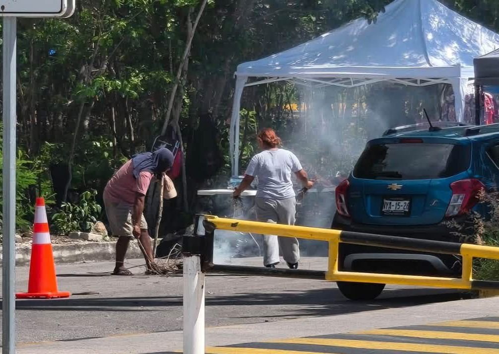 Emergency crews respond to an Africanized bee swarm at a street market in Playa del Carmen