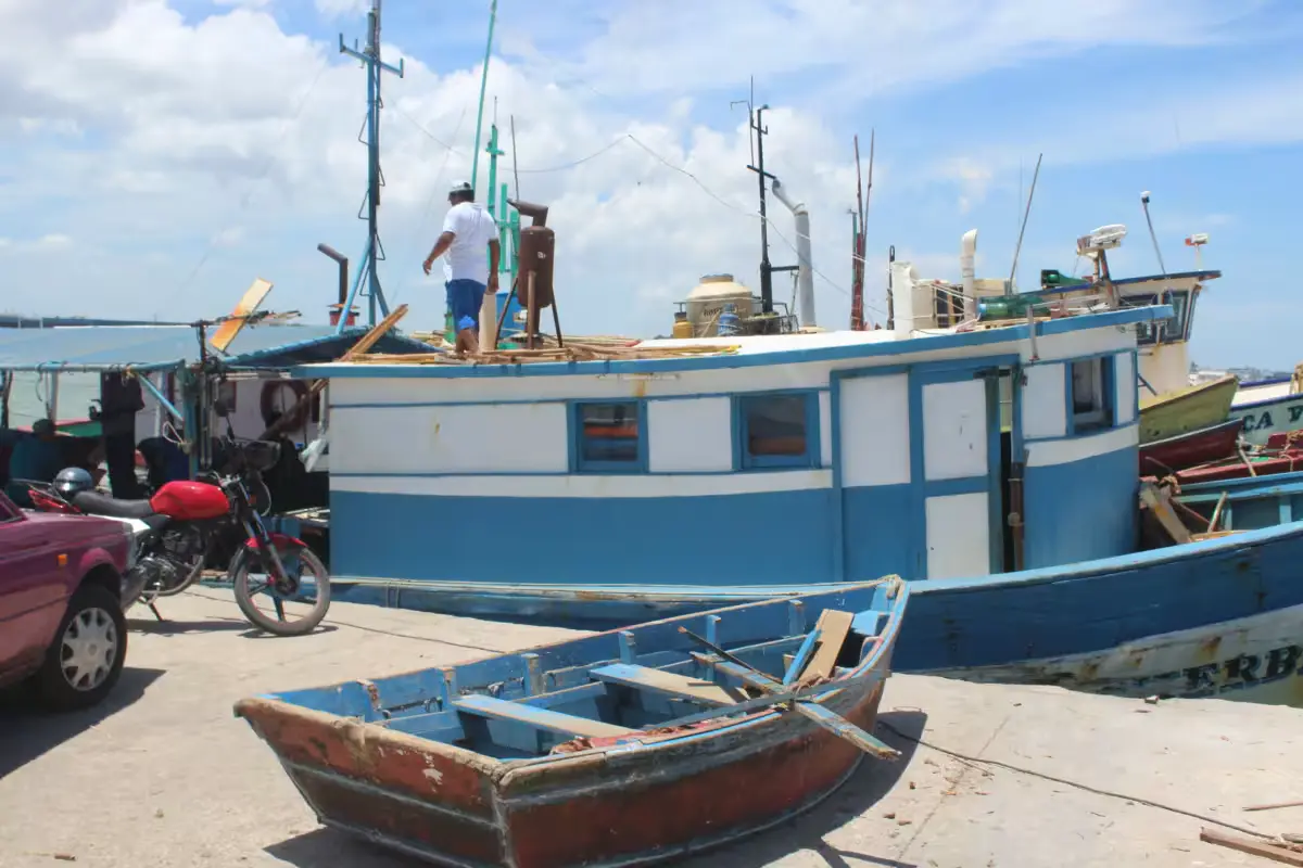 Abandoned fishing boats docked at a harbor in Progreso, Yucatan, as fishermen call for a cleanup program.