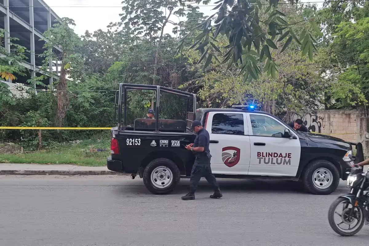 Forensic officers investigate a vacant lot in Tulum where a decomposed body was found