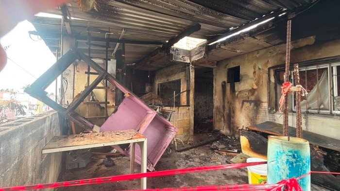 Damage from an electrical fire that destroyed a home in Cancun, Quintana Roo.