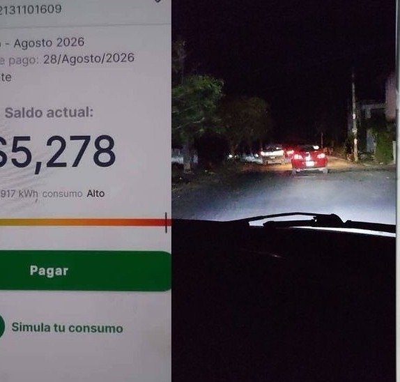 A Cancun resident holds an electricity bill while complaining about rising charges from the CFE utility.