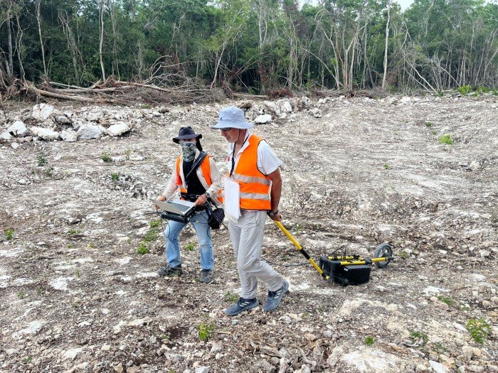 Municipal civil protection officials use ground-penetrating radar to inspect sinkhole-prone areas in Cancun.