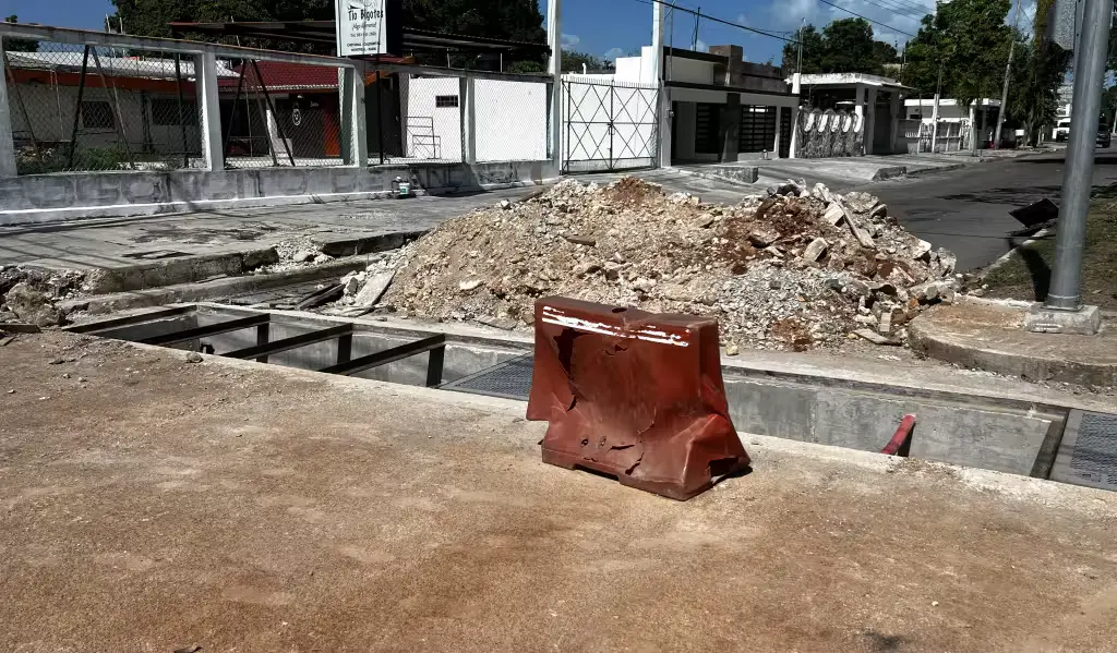 Unfinished storm drainage construction site in Chetumal