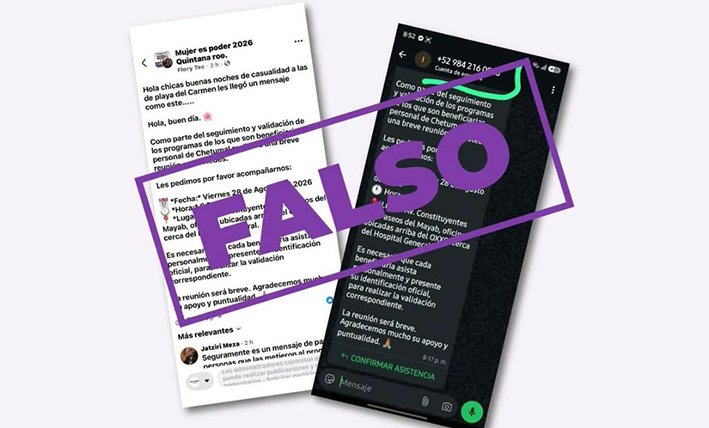 Screenshot of a fake Mujer es Poder meeting notice circulating on social media.