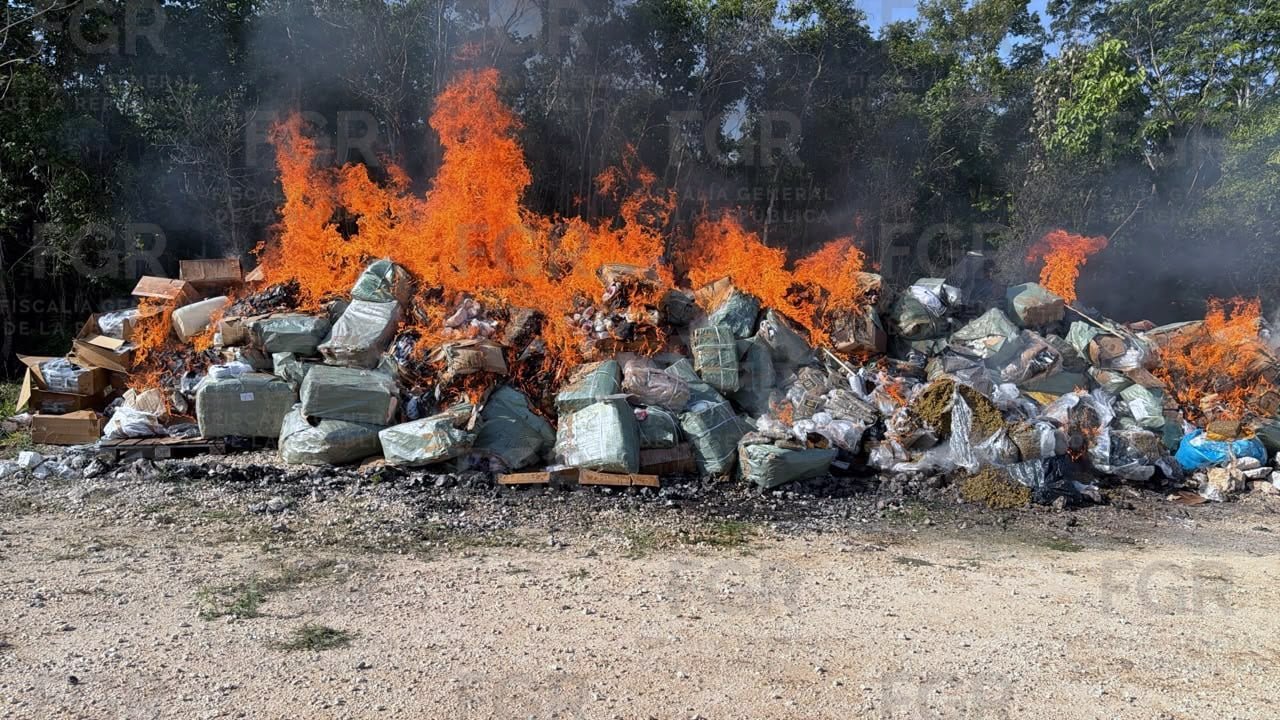 Federal Prosecutor's Office officials incinerate seized narcotics at a military base in Quintana Roo, Mexico.