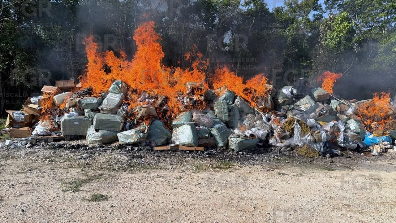 Federal Prosecutor's Office officials incinerate seized narcotics at a military base in Quintana Roo, Mexico.